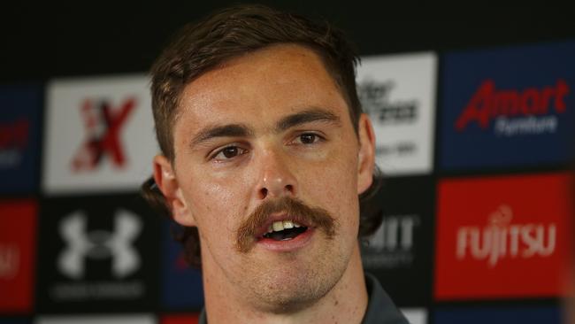 Joe Daniher talks about his tumultuous off-season at Tullamarine today. Picture: Getty Images