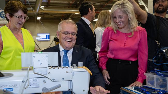 Scott Morrison visited Lindsay business SpanSet who make products for safety equipment including harnesses slings with local MP Melissa McIntosh. Picture: Jason Edwards