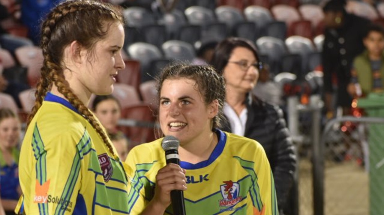 Wanderers U17 Girls defeated Norths 23-6 in the RLMD Grand Final. Emily Bella (L) and Abbey-Rose Bowman. Picture: Matthew Forrest