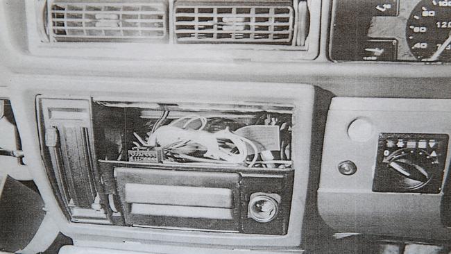 Brief of evidence: This image shows the interior of Rachelle Childs’ Holden Commodore and the radio console.