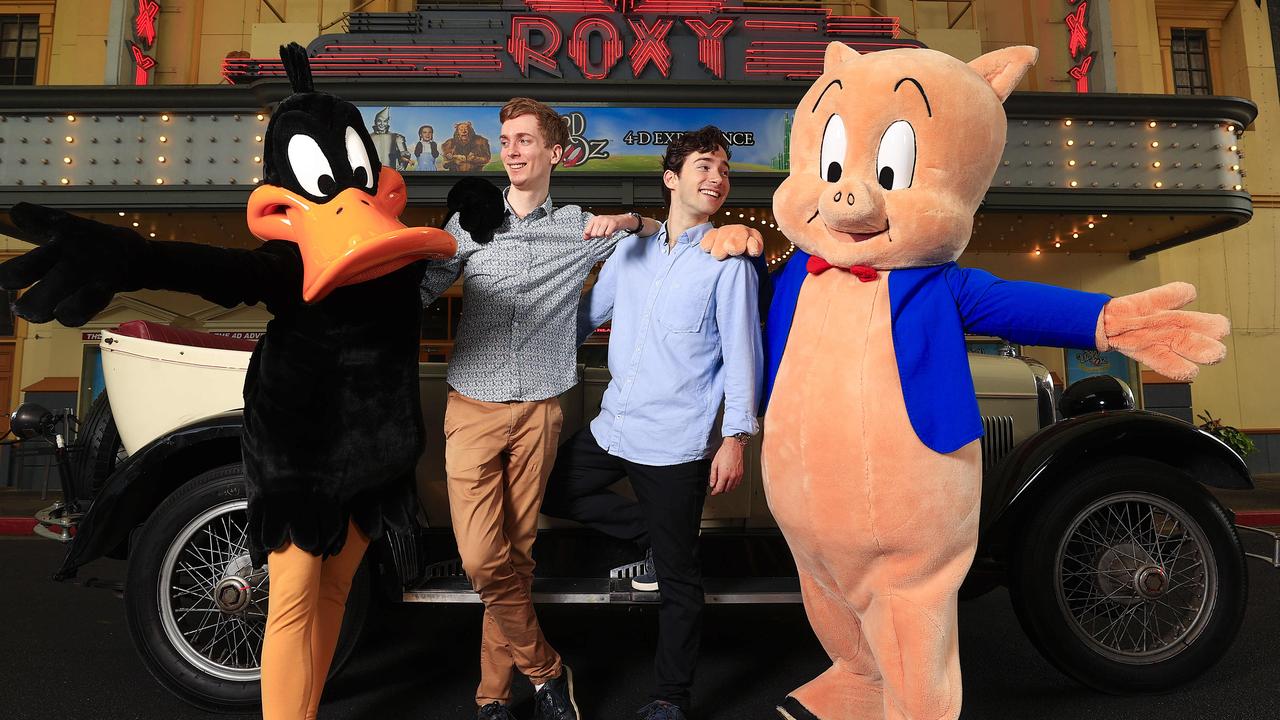 AACTA Festival Australian Premiere - Looney Tunes, The Day The Earth Blew Up at Warner Bros. Movie World. Daffy Duck, Porky Pig, and Brisbane boys Austin and Lachlan Macfarlane have a bit of fun. Pics Adam Head