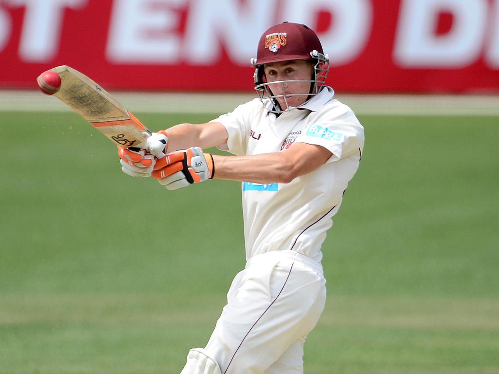 Labuschagne plays a pull shot in his debut match for Queensland at the Adelaide Oval in 2014. Picture: Mark Brake