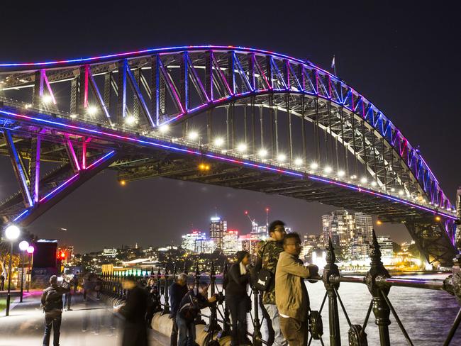 The Harbour Bridge was also decked in colour. Picture: Damian Shaw