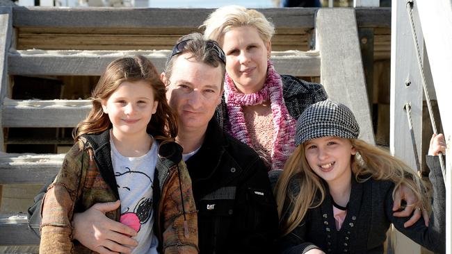 Bravery award nominee Brett Montgomerie with wife Sarndra and daughters Dyani and Dakota. Picture: Greg Higgs