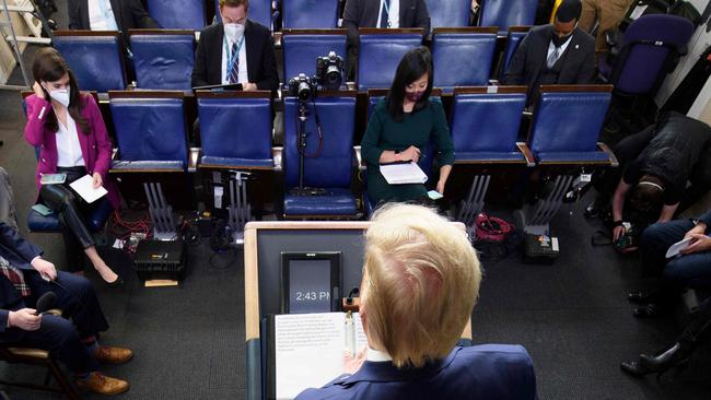 US President Donald Trump in the Brady Briefing Room of the White House.