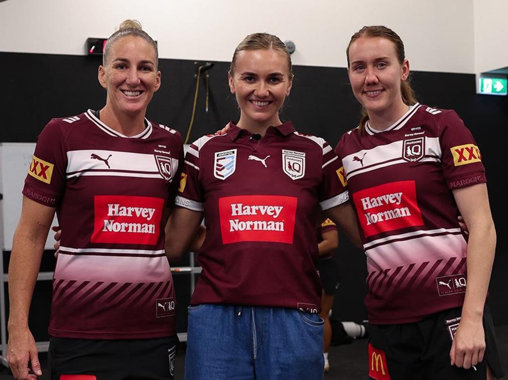 Ali Brigginshaw, Ariarne Titmus and Tamika Upton. Picture: Maroons