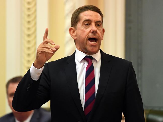 Queensland Minister for State Development, Manufacturing, Infrastructure and Planning Cameron Dick is seen during Question Time at Parliament House in Brisbane, Tuesday, April 30, 2019. (AAP Image/Dan Peled) NO ARCHIVING