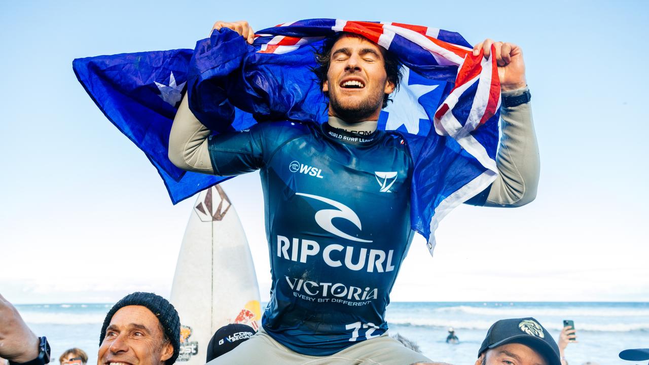 Jack Robinson of Australia won the men’s heat. Picture: Cait Miers/World Surf League