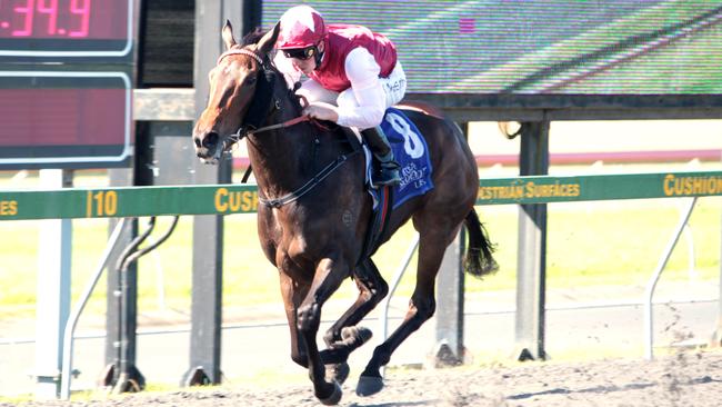 Kerrin McEvoy wins easily aboard Angelus at Corbould Park back in 2012. Picture: Cade Mooney