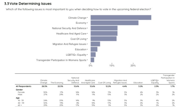 Vote-determining issues of Wentworth voters, as noted in the RedBridge survey.