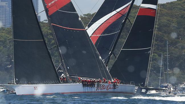 Wild Oats XI and Comanche during the start of the last Sydney to Hobart yacht race.