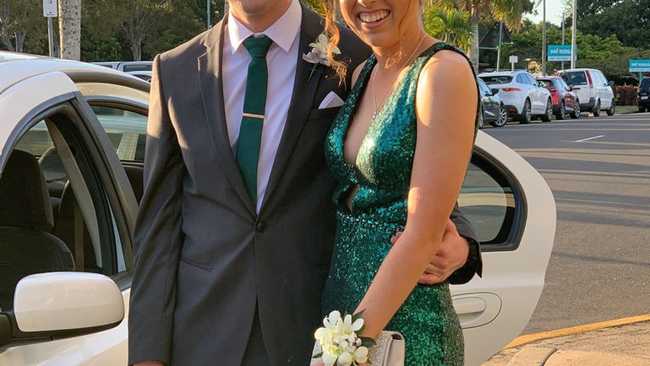 Matthew Horton and Erin Riley arrive at the Fraser Coast Anglican College formal.