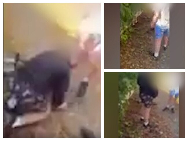 Stills from a fight involving four young boys.