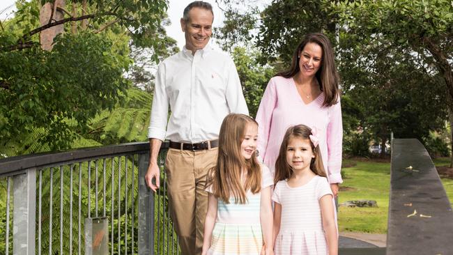 Tim James with his wife Nikki and their two daughters, Chloe and Madeleine. Photo: Michael Lynch