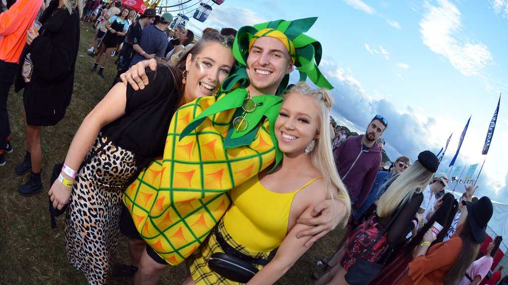 Bronte O'Hara, Chloe Williams and Logan McMaley at the Big Pineapple Music Festival. 