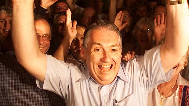 Independent candidate Lex Bell celebrates his victory in 2001