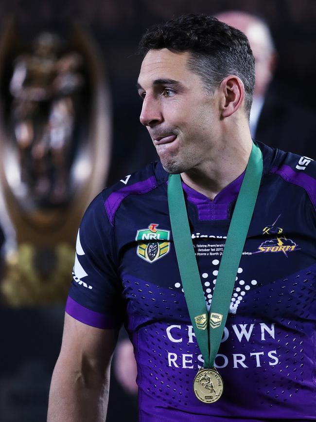 Billy Slater after receiving his Churchill Medal during the 2017 NRL Grand Final. Picture: Phil Hillyard