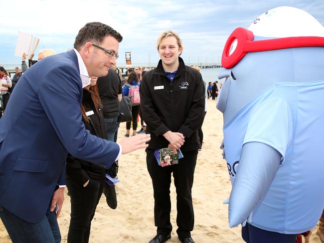 Opposition leader Daniel Andrews meets voters after appearing on the Today Show at the Frankston Pier on Monday. Picture: Nathan Dyer