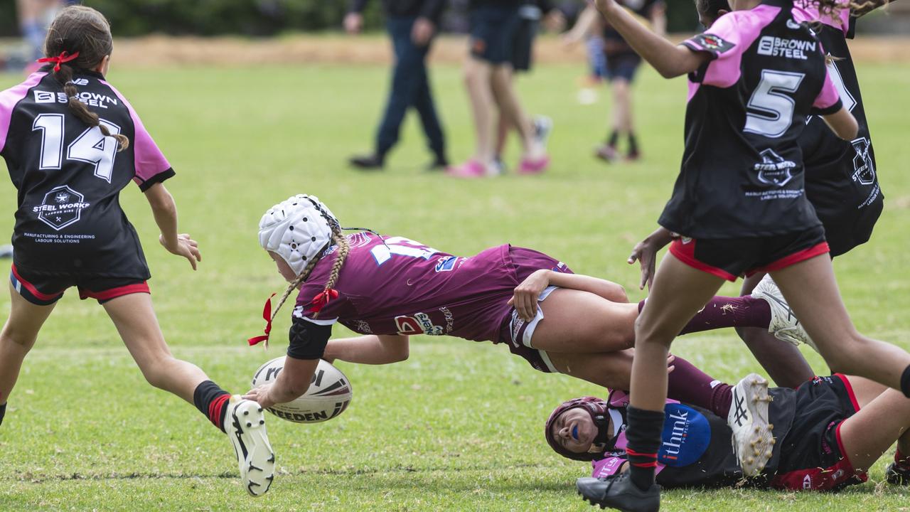 Neveah Horswood gets over to try for Dalby. Picture: Kevin Farmer