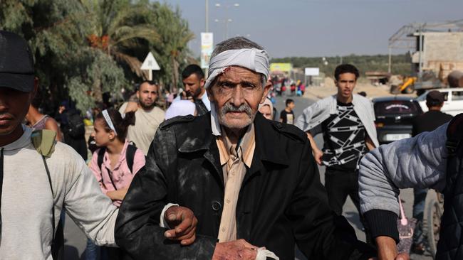 Palestinians take the road south from Gaza City on Wednesday. Picture: AFP