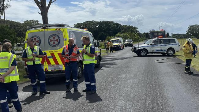 Emergency services closed Main Arm Rd after the New Year’s Day crash. Picture: NSW Rural Fire Service - Mullumbimby Brigade