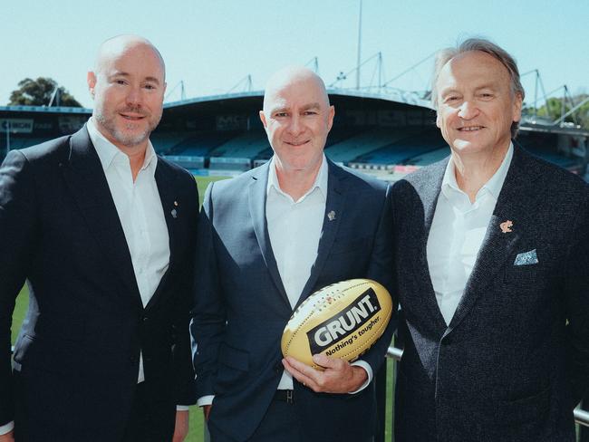 Carlton president Luke Sayers, new deputy CEO Graham Wright and CEO Brian Cook at Ikon Park. Pictures: Carlton FC