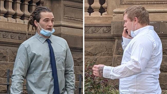 Waylon Wenske, 26, left, and Corey Ashenden, 25, appeared in Bendigo Magistrates court over his alleged involvement in a violent Goornong campsite brawl, which seriously injured 67-year-old grandfather Brendan Leach, on October 5, 2019. Picture: Zizi Averill