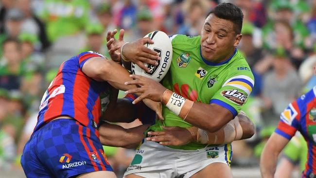 Josh Papalii on the charge for the Raiders against the Knights at GIO Stadium.