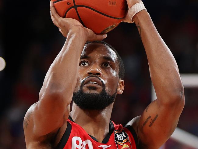 PERTH, AUSTRALIA - DECEMBER 01: Bryce Cotton of the Wildcats shoots a free throw during the round 10 NBL match between Perth Wildcats and New Zealand Breakers at RAC Arena, on December 01, 2024, in Perth, Australia. (Photo by Paul Kane/Getty Images)