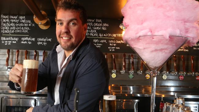 House of Brews owner Sacha Kanaghines at his new Orchid Avenue nightspot and eatery. Some of the features are 32 tap beers ,gourmet burgers and novelty candy floss servings. Picture Glenn Hampson