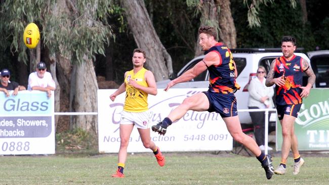 Aaron Laskey in action for the Noosa Tigers in the QFA competition. Picture: Craig Slaney Photography