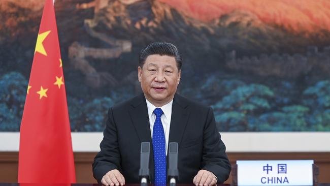 Xi Jinping addresses the 73rd World Health Assembly via video link in Beijing. Picture: Xinhua via AP.