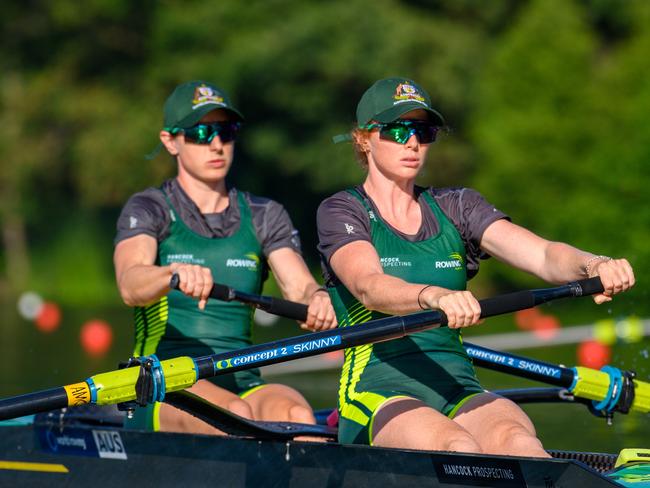 Australian women's pair Jess Morrison and Annabelle McIntyre won silver as well. Picture: Rowing Australia