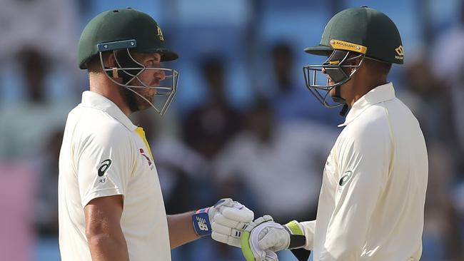 Australia's Aaron Finch, left, and Usman Khawaja formed a good chemistry at top of the order. Picture: AP Photo