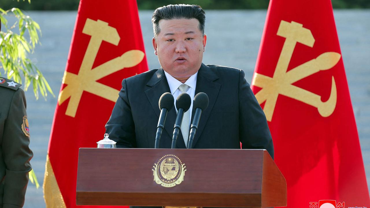 The despot hit the accelerator on the project after it was halted by Covid. Picture: KCNA via KNS/AFP