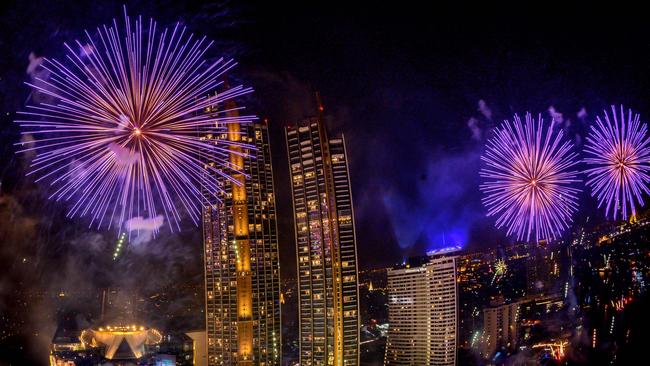 New Year's Eve fireworks erupt over Chao Phraya river during the fireworks show for New Year's Eve in Bangkok on January 1, 2021. Picture: AFP