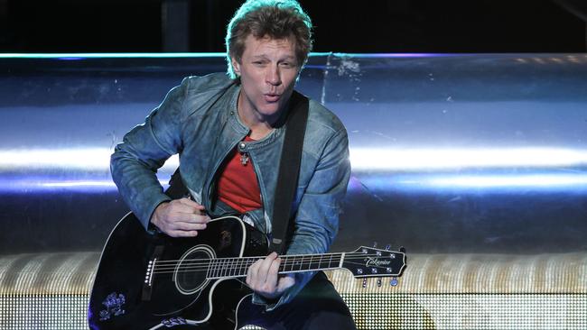 Bon Jovi on stage at ANZ Stadium, in Sydney. Picture: Attila Szilvasi.