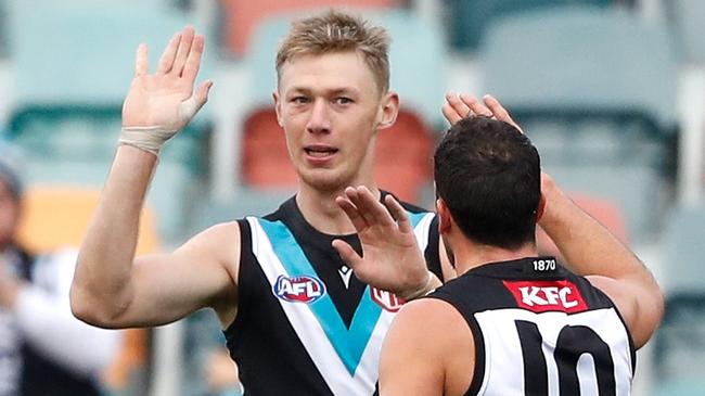 Todd Marshall’s development has been a big plus for Port Adelaide. Picture: Dylan Burns/AFL Photos via Getty Images