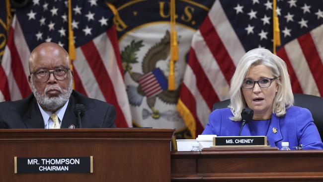 Democrat Bennie Thompson and Republican Liz Cheney preside over a hearing on the January 6th investigation on Capitol Hill in Washington. Picture: Getty Images