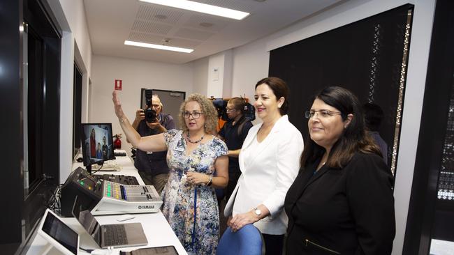 Principal Sharon Barker, Premier of Queensland Annastacia Palaszczuk and Minister for Education of Queensland Grace Grace. First day at Fortitude Valley State Secondary College. 585 St Paul's Terrace and Brookes St, Fortitude Valley, Brisbane, 28th of January 2020. (AAP Image/Attila Csaszar)