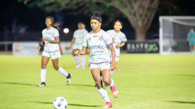 Darwin Hearts' Jubilee Weo has shown her great skills in the 2023 NT Football Women's Premier League. Picture: Daniel Abrantes