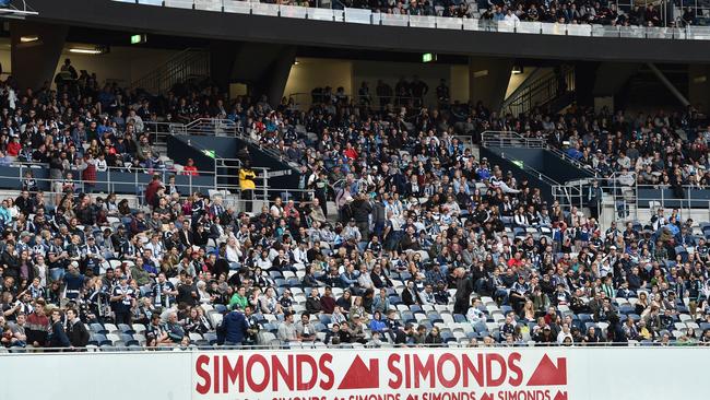 Fans fill Simonds Stadium ahead of the A-League clash. Picture: AAP