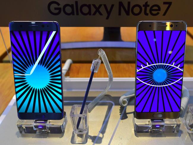 Samsung Galaxy Note7 smartphones on display at a Samsung showroom in Seoul. Picture: Jung Yeon-Je