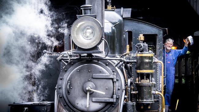 Driver Tony is all smiles at the 60th anniversary of the revival of Puffing Billy. Picture: Jason Edwards