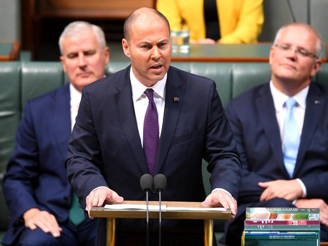 Federal Treasurer Josh Frydenberg delivers the Budget. Picture: AAP/Lukas Coch