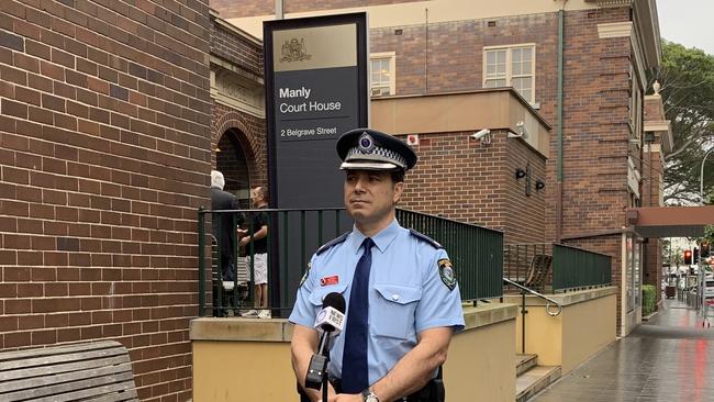 Northern Beaches Police Crime Manager Chief inspector Michael Boutouridis speaks to the media on September 4, 2020. Picture: Madelaine Wong