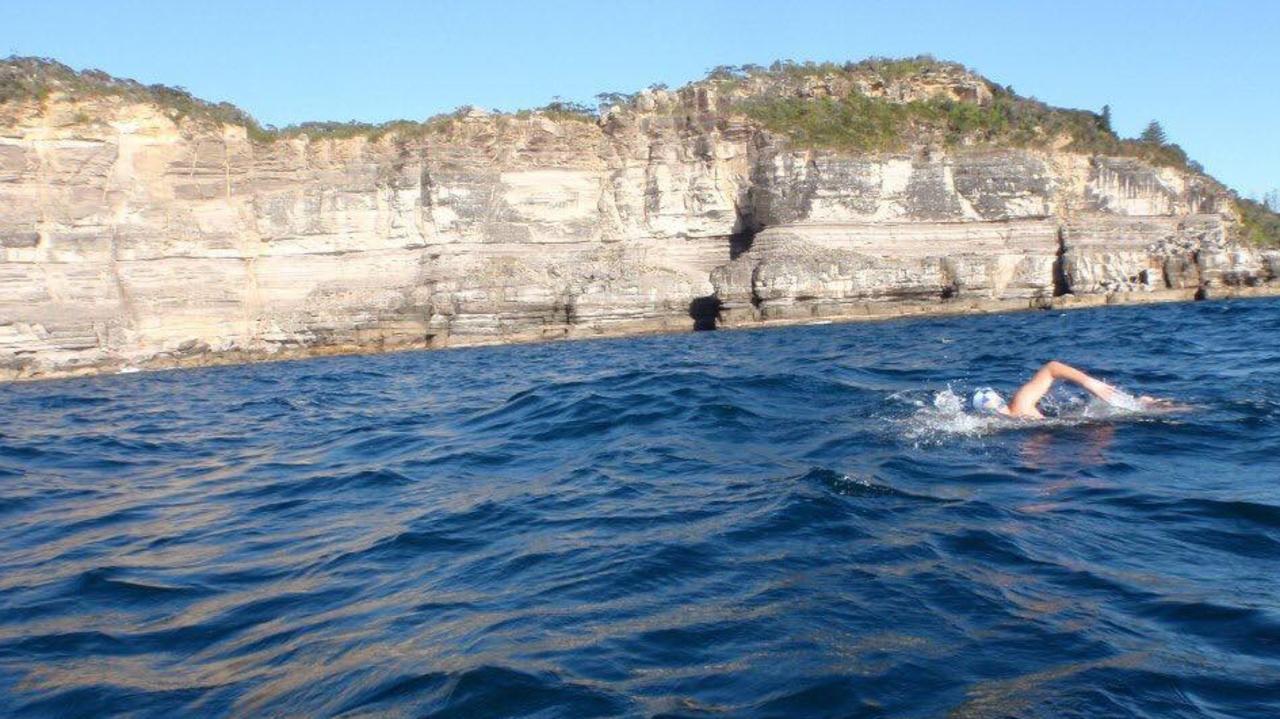 Queensland athlete Tara Diversi during one of her two swims across the English Channel. In ancient times, this 34-240km strait between UK and Europe was an inhabited landscape. Picture: supplied