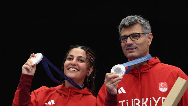 Silver medalists Sevval Ilayda Tarhan and Yusuf Dikec. Picture: AFP