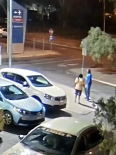 A still from CCTV footage of the incident, in which a man and a woman can be seen in the area in front of the Alice Springs Hospital emergency department entrance on Thursday, January 7 night.