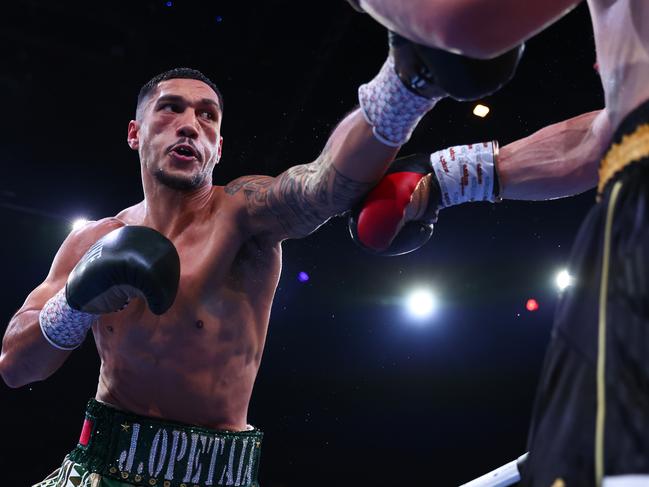 Jai Opetaia punches Claudio Squeo during their IBF Cruiserweight Title bout. Picture: Chris Hyde/Getty Images